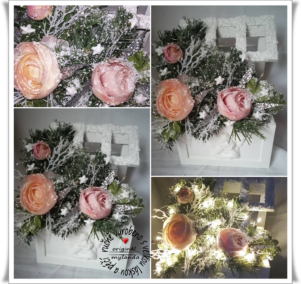 vánoce truhlík se stříškou velký bílý dekorace růžová1 koláž