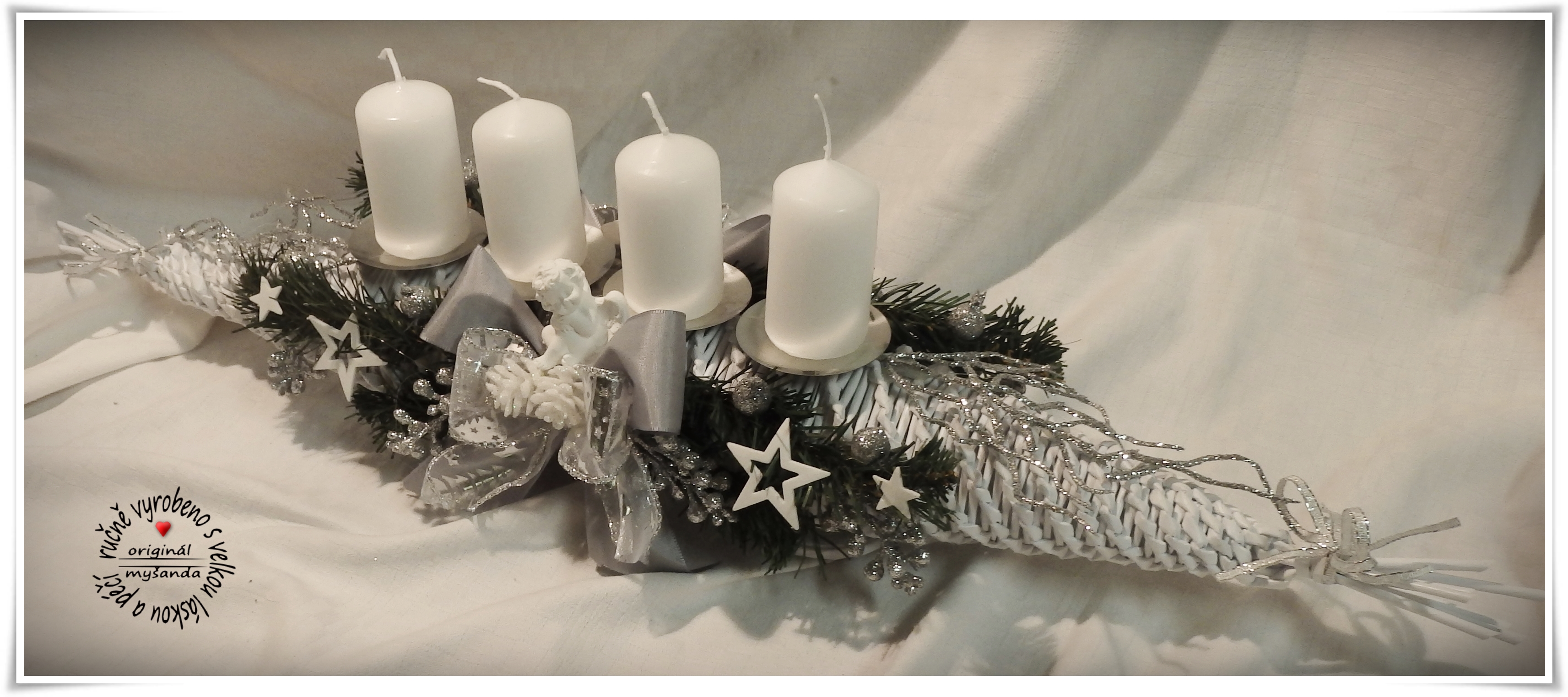 vánoce-štola bílostříbrná s větvičkou