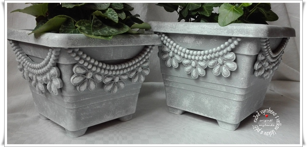 obal květináč dekorován perličky šedý (4)